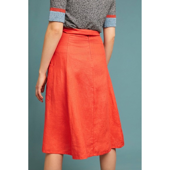 Anthropologie‎ Maeve Red-Orange Faithfull A-line Midi Tie-Waist Skirt 4 - Picture 12 of 12